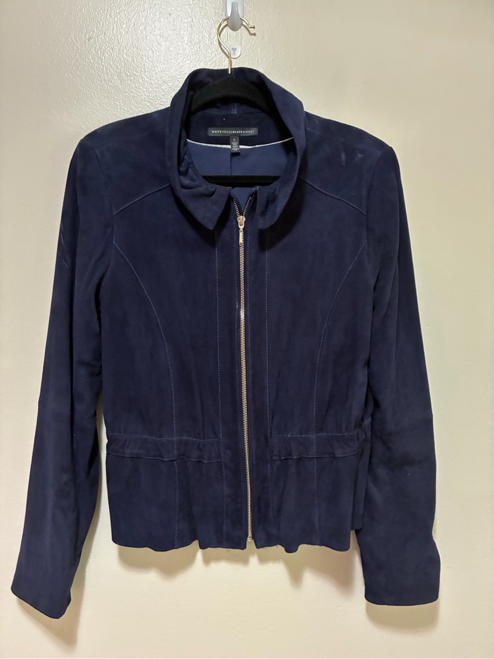 White House Black Market Navy Suede Zip-Front Jacket size large